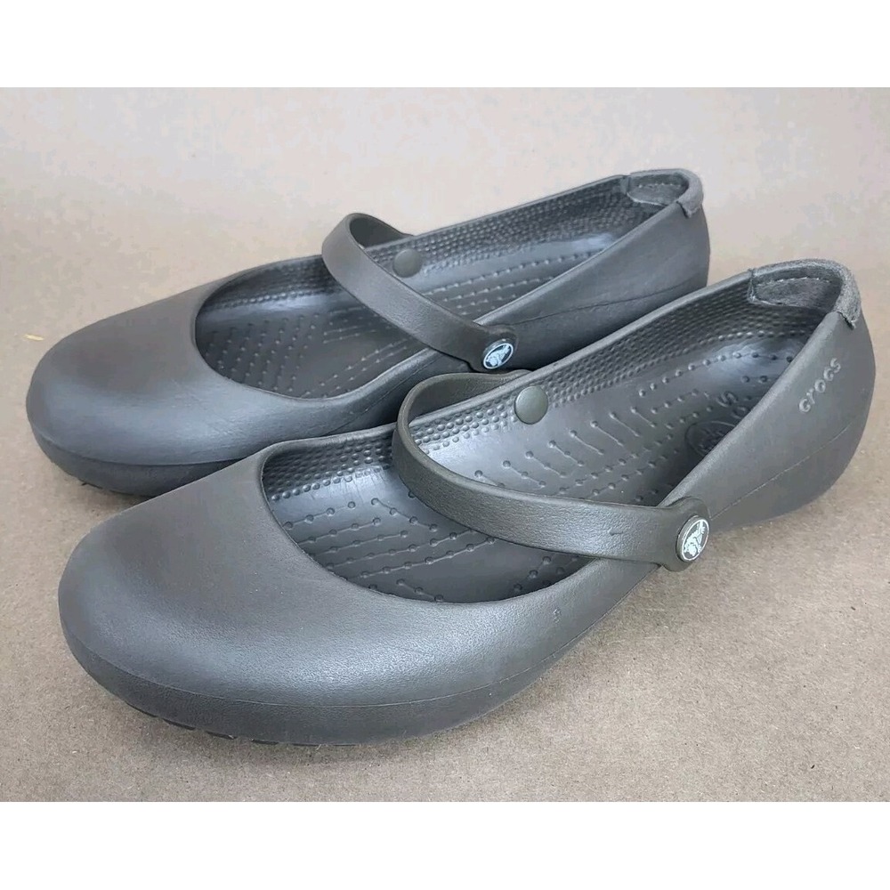 Crocs Size 6 Alice Womens Flats Mary Jane Slip On Rubber Comfort Shoes Brown
